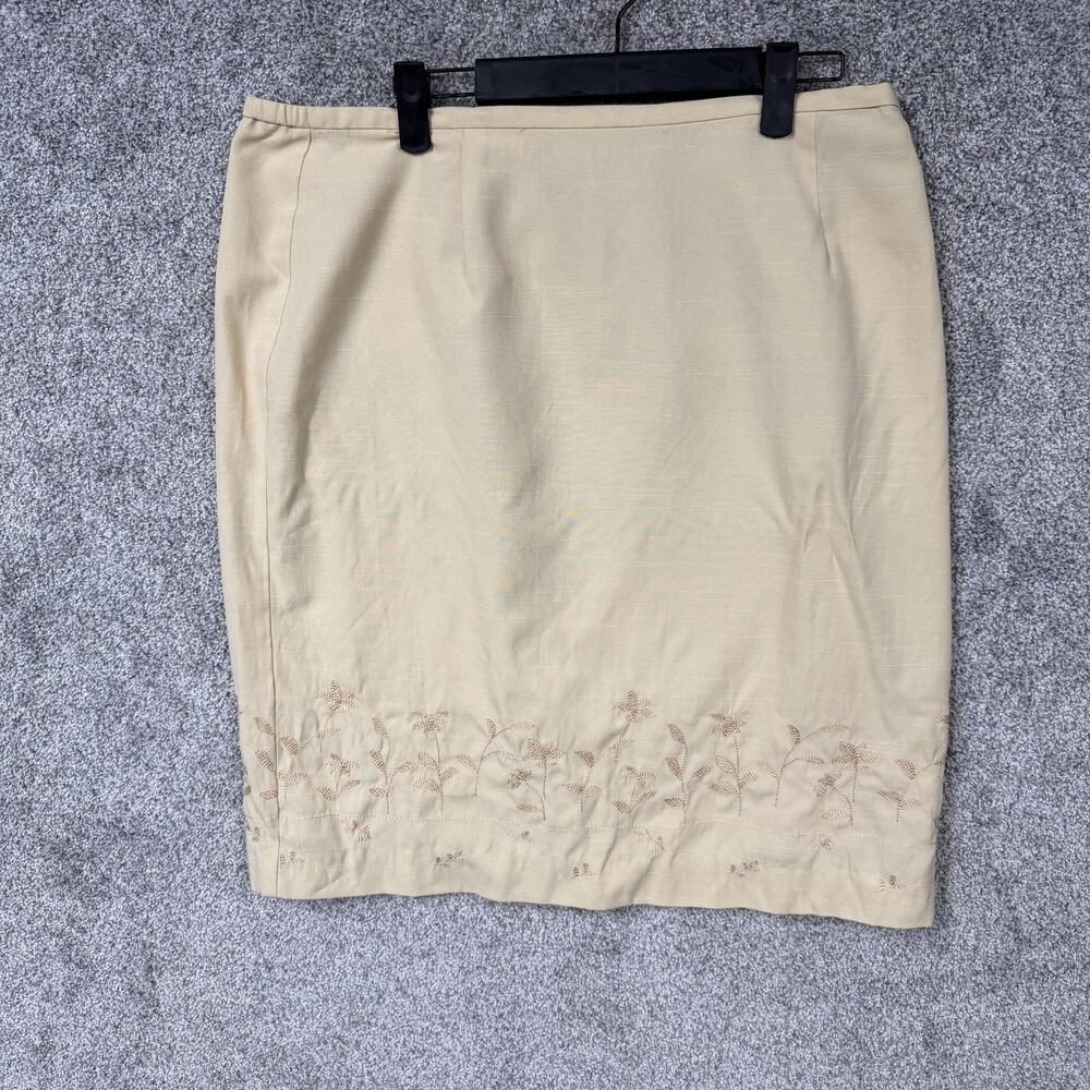 Vtg 90s Norton McNaughton Midi Skirt 16 Yellow Gold Floral Embroidered Boho Chic